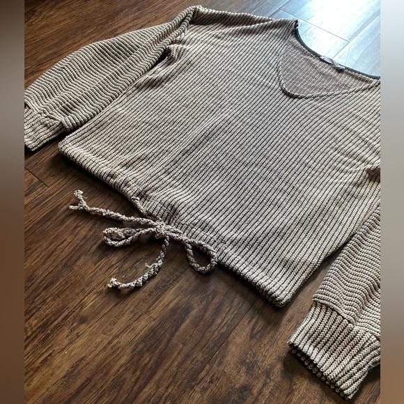 Lush V-Neck Ribbed Knit Sweater in Tan - Picture 8 of 9